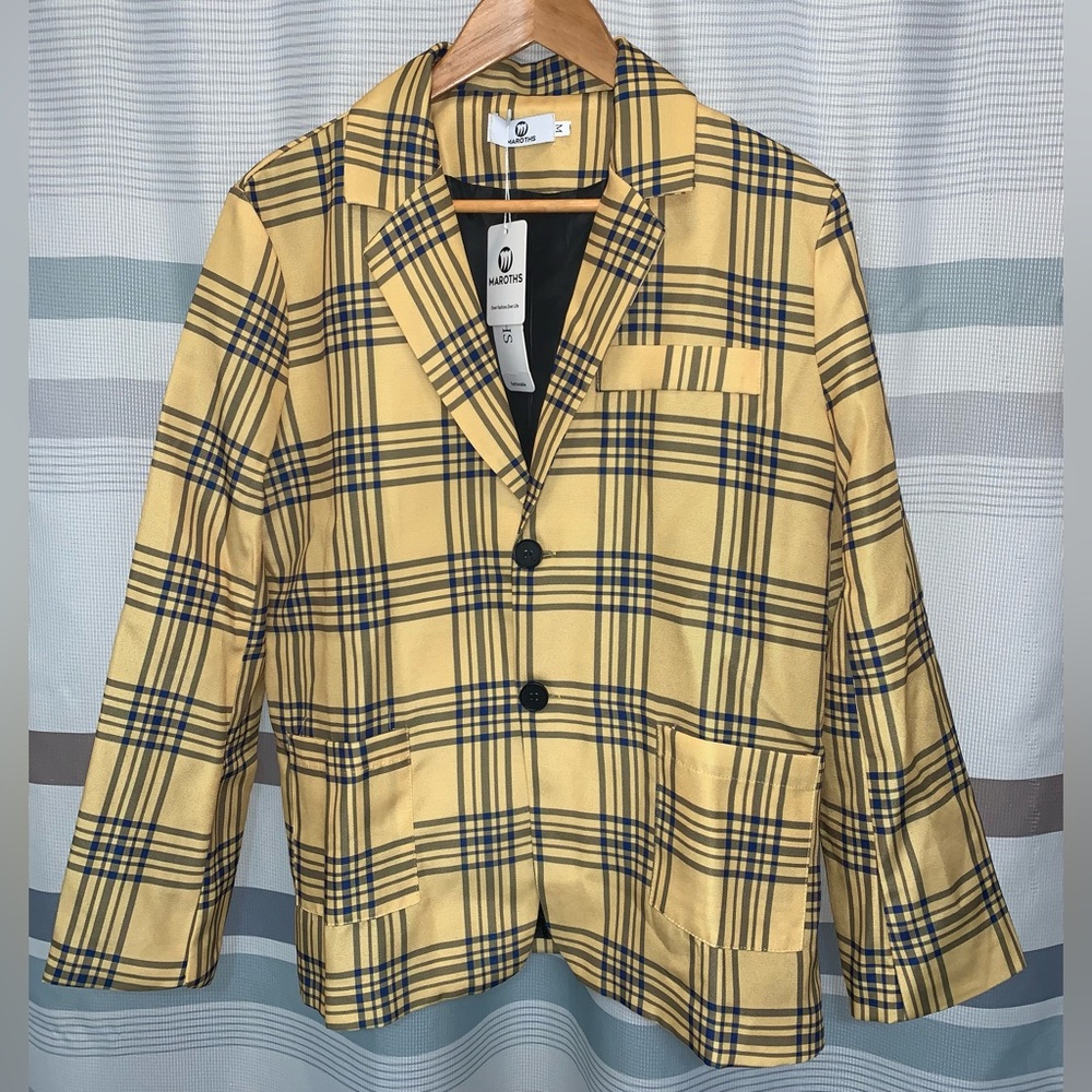 NWT Maroths Blue & Yellow Blazer Lined Jacket Buttons & Pockets College Game Day